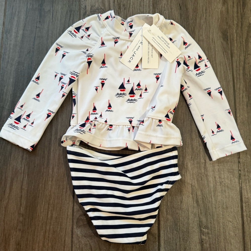 JANIE AND JACK SAILBOAT PRINT RASH GUARD SET NWT​ - Picture 3 of 8